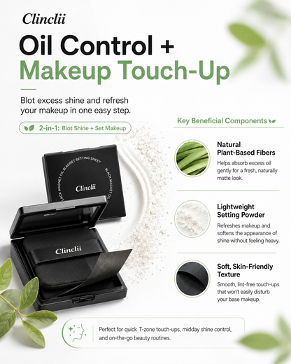 Clinclii 2-in-1 Oil Blotting Sheets with Powder