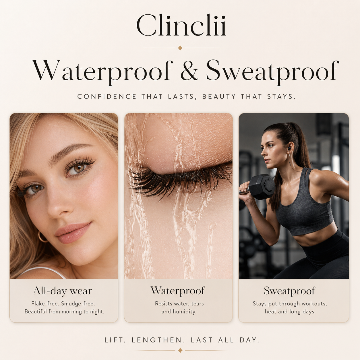 Clinclii Waterproof Mascara for 24-Hour Volume, Lift & Definition – Long-Lasting Thick, Defined Lashes